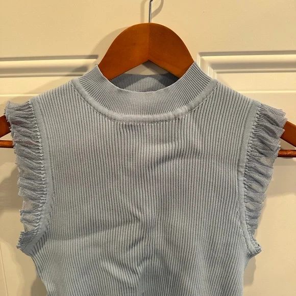 Commense Light Blue Ribbed Ruffle-Trim Tank - Picture 7 of 13